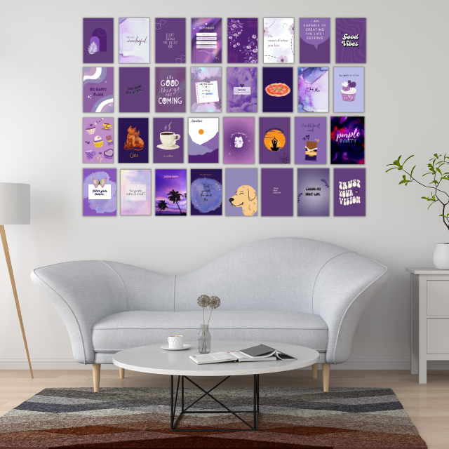 EKDALI Aesthetic Purple small posters set of 32 posters for wall decoration